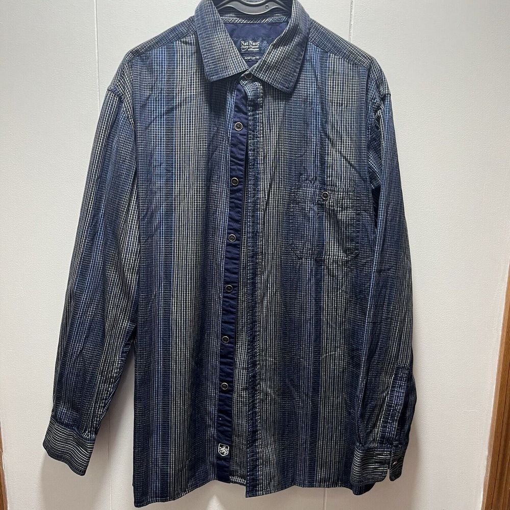 Nat Nast Shirt‎ Mens Size Large Blue White Stripe Button Up Long Sleeve